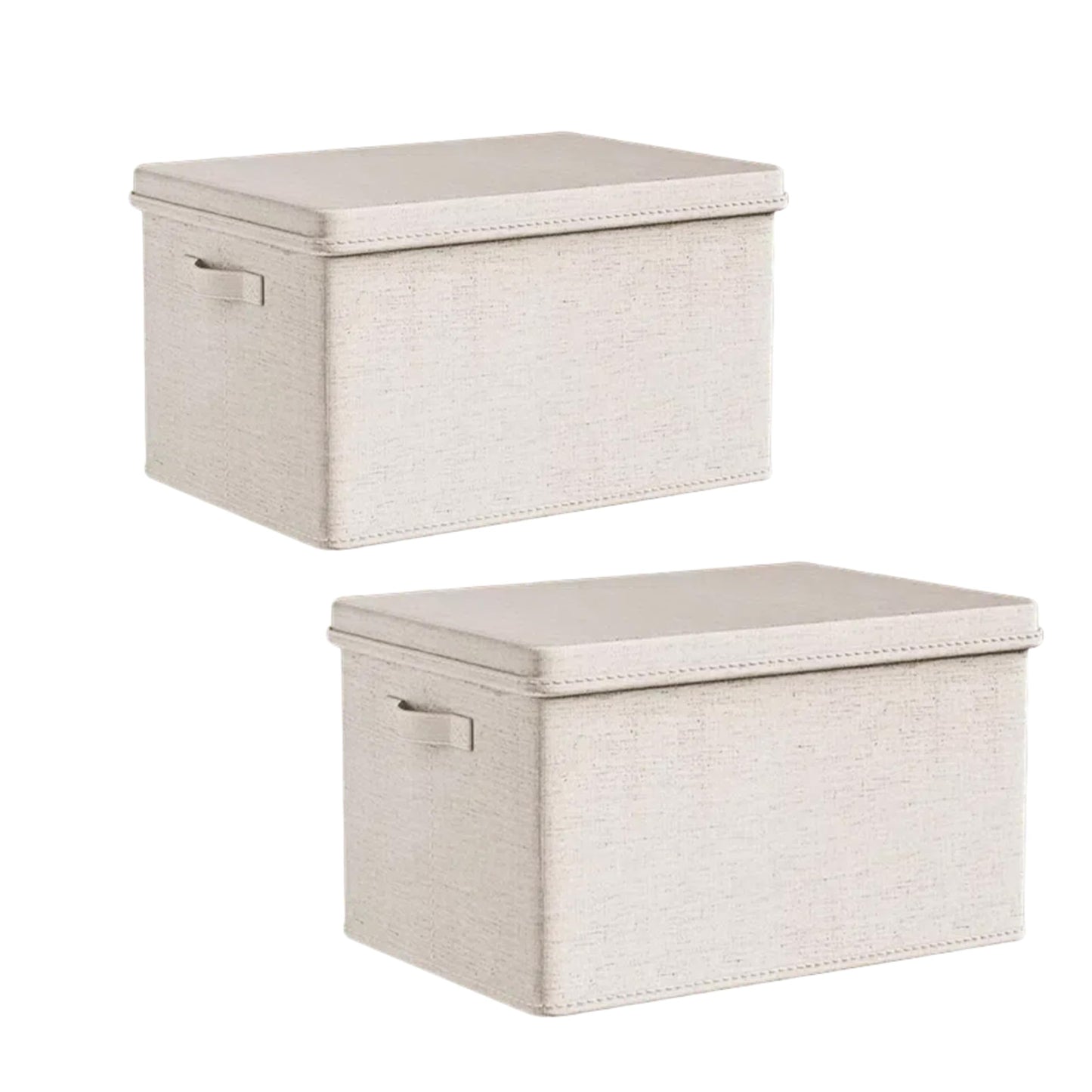 Large Foldable Fabric Storage Bins with Lids, 2 Pack Beige, 17.5"x12"x11.5", Cotton Linen Material with Handles, for Shelves, Nursery, Bedroom, Home, Office, Organizing Clothes, Toys, Blankets, Books
