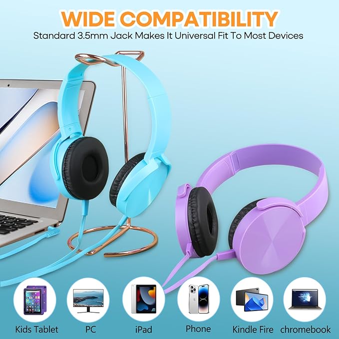 Classroom Headphones Bulk 24 Pack Multi Colored for Kids School, Wholesale Class Set Durable Wired Earphones for Students Children Toddler Teens Boys Girls Adult Laptop Computer(HY450, 24 Mixed)