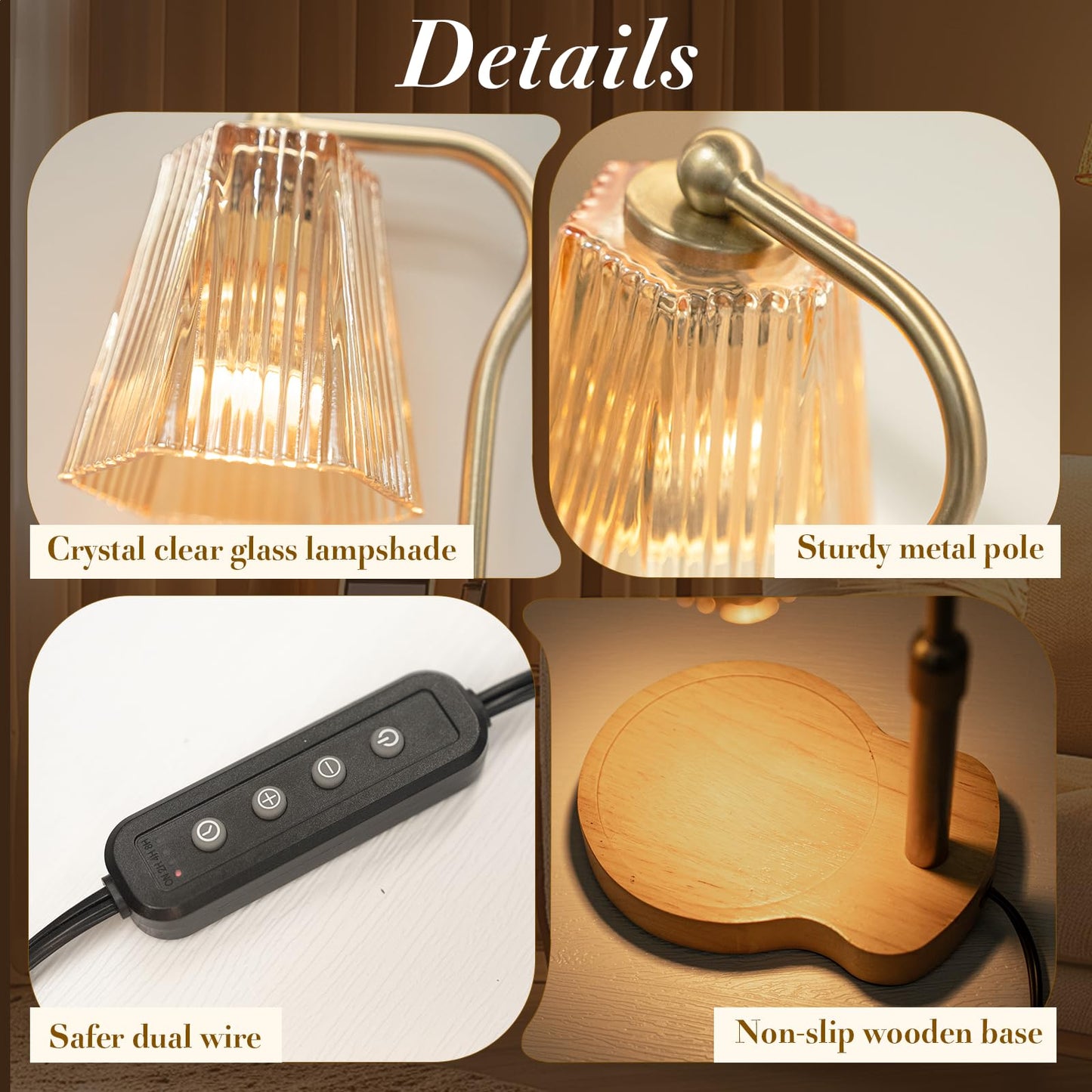 AODHGR Candle Warmer Lamp with Timer Dimmable, Flameless Scented Wax Melter for Jar Candles, Adjustable Height Home Decor Night Light, Birthday Gift for Women Mom Friend Families Housewarming, Amber