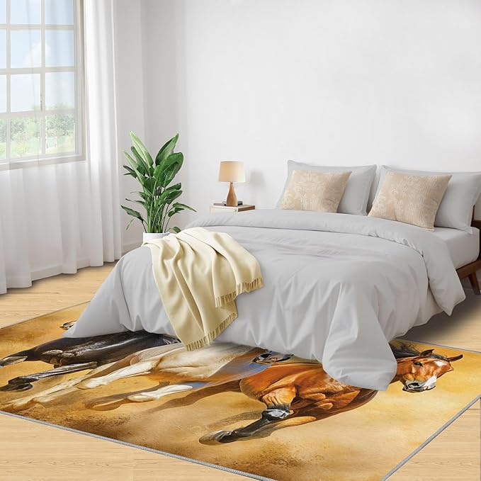 Horses 2x3 Area Rugs for Living Room Stouts Washable Rug Desert Landscape Rug Non Slip Low Pile Soft Area Rugs for Bedroom Bedside Dining Room Kids
