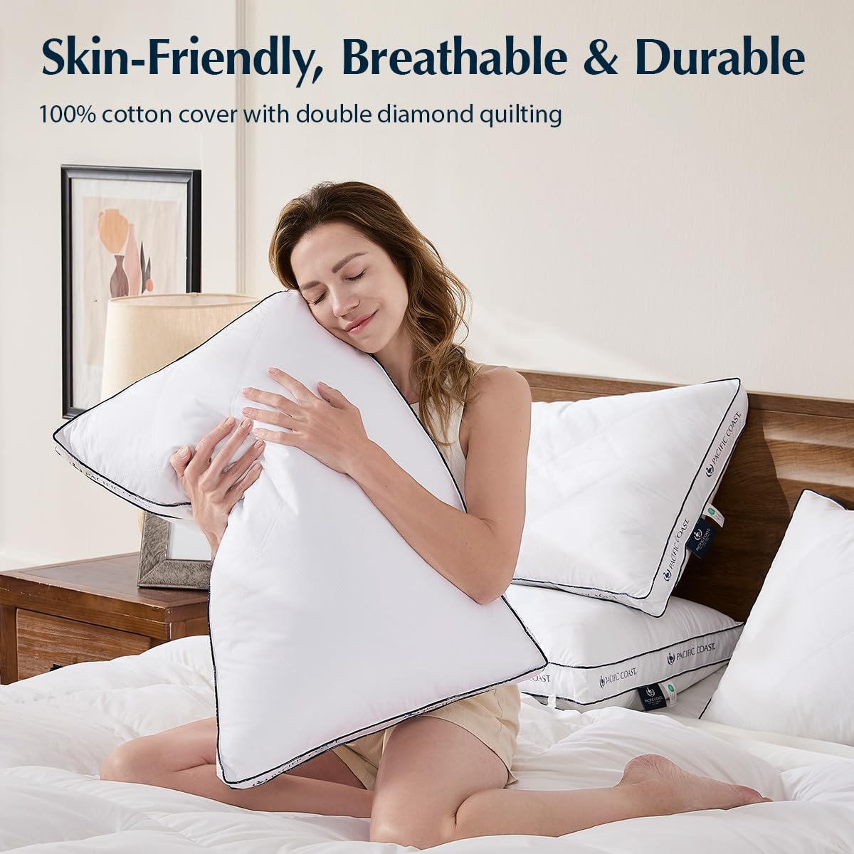 Pacific Coast Goose Feather and Down Firm Pillows King Size Set of 2, Bed Pillows for Side and Back Sleepers, Supportive Gusseted Hotel Collection Pillow with 100% Cotton Shell
