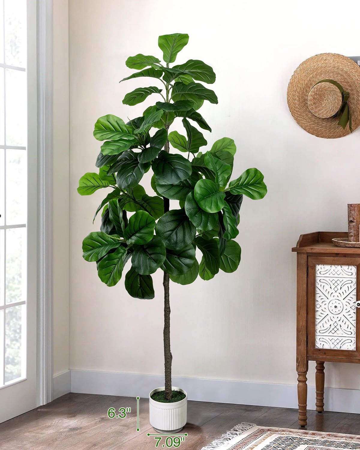 LuceAlberi Artificial Fiddle Leaf Fig Tree 6FT - Large Fake Trees with White Planter, Tall Faux Ficus Lyrata Tree Floor Plants for Indoor Home Decor Office Living Room Housewarming Gift, 1Pack