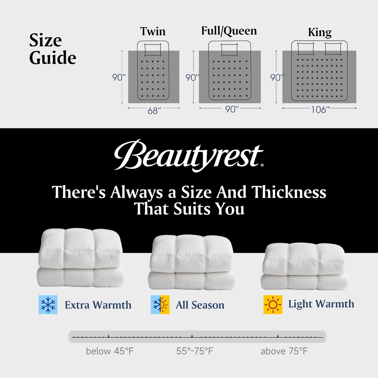 Beautyrest Goose Down Fiber Comforters Twin Size, All Season Luxury White Duvet Insert, 100% Cotton Fabric, Hotel Collection Fluffy Breathable Bedding Comforters, 8 Corner & Center Loops, 68x90 Inch