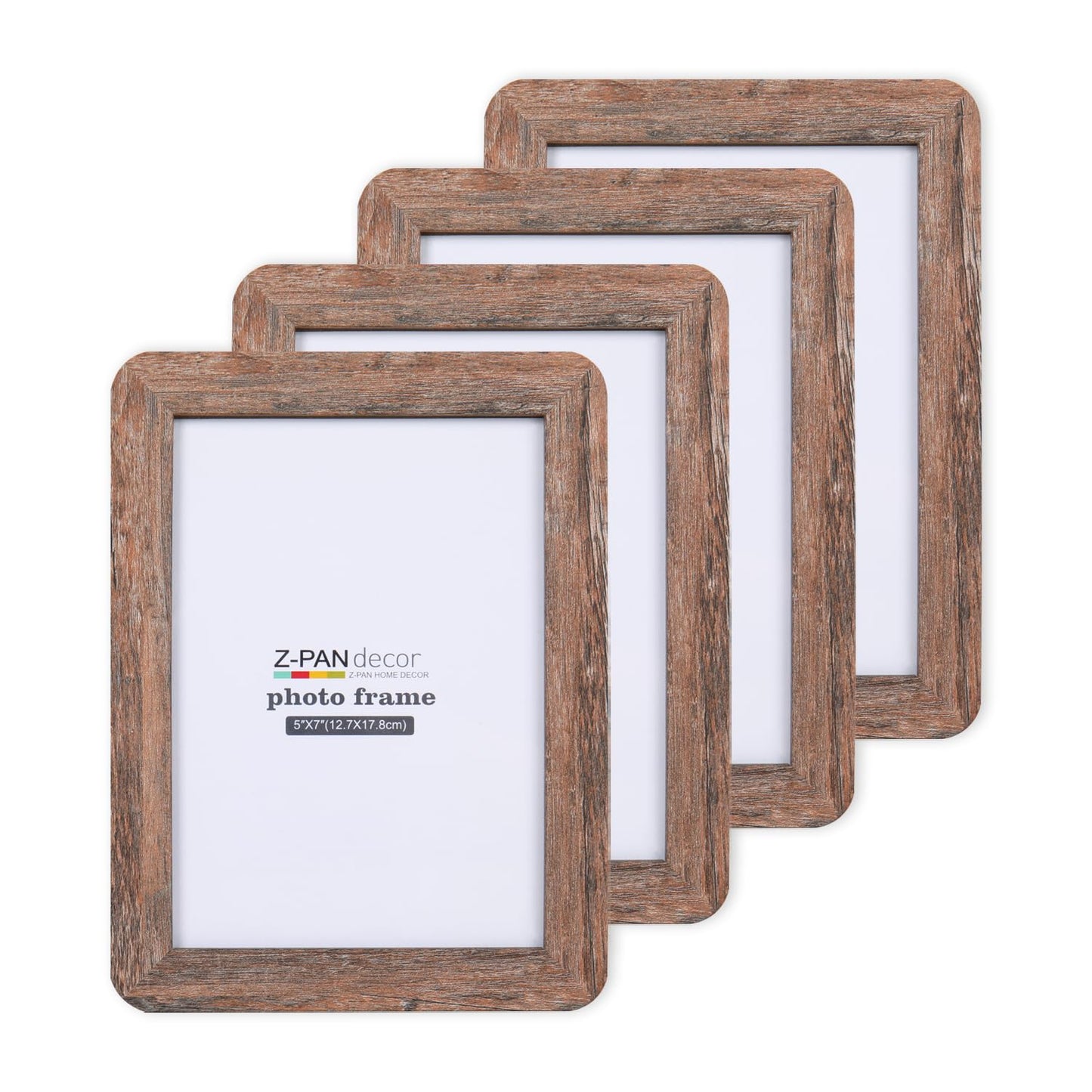 ZPAN 5x7 Picture Frames Set of 4, Barn Wood Picture Frame with Real Glass, Rustic Wooden Picture Frame with Rounded Corners, Suitable for Hanging or Tabletop Display (Barn Wood)