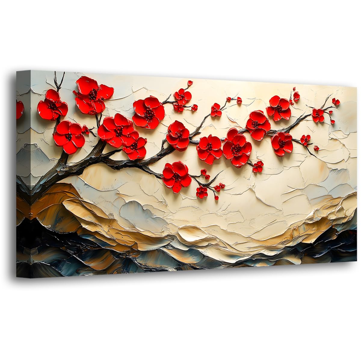 Tree of Life Pictures Canvas Wall Art for Living room Office Bedroom Red Flower Tree Wall Decor,Yellow Abstract Wall Art Print Paintings Modern Plum Blossom Mountain Artwork Ready to Hang-20x40inch