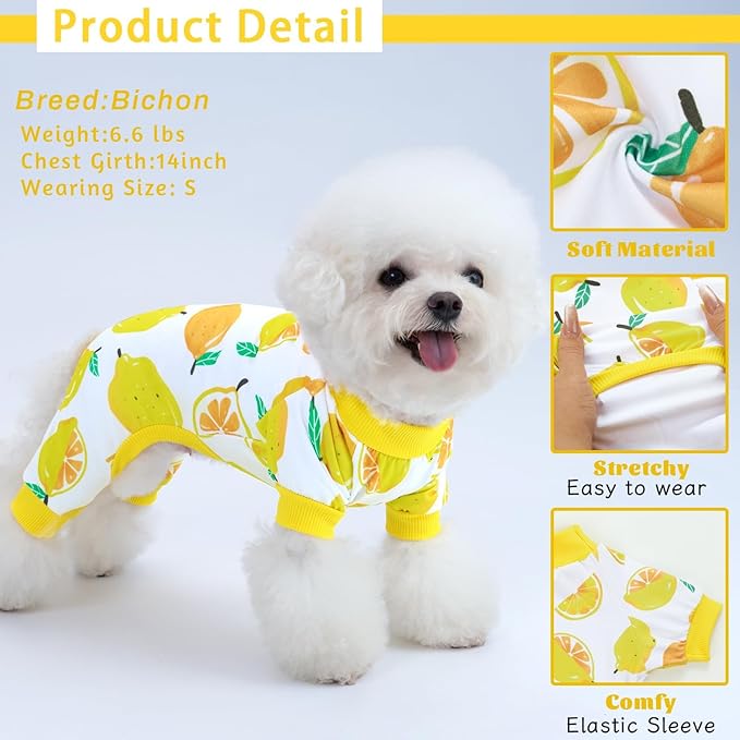 XPUDAC 4 Pieces Dog Pajamas Small Sized Dogs Boy Girl Strechy Soft Pjs Summer Pet Clothes for Dog Cat Puppy Onesies, L