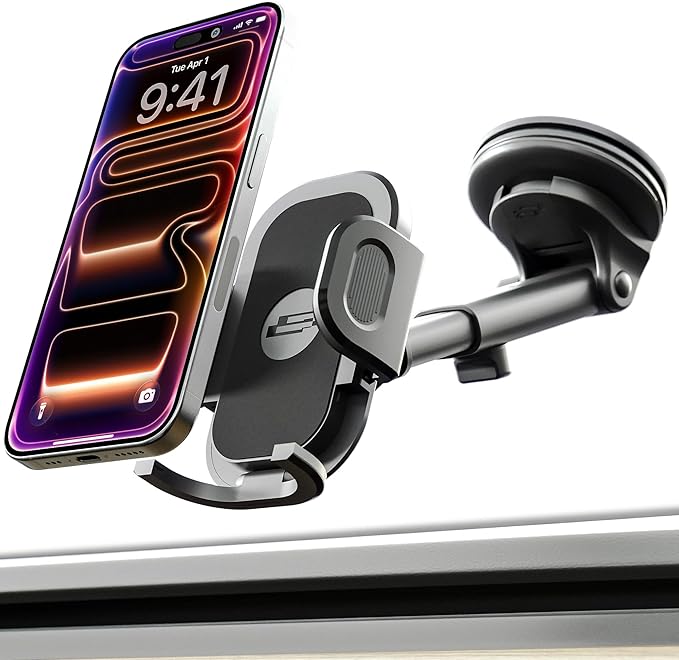Bracketron TripGrip 2.0 Phone Holders for Your Car – Telescopic 3.5″–6.5″ Arm, Suction Cup with Lock-Lever, 360° Rotation - Support for Dashboard & Windshield Mount