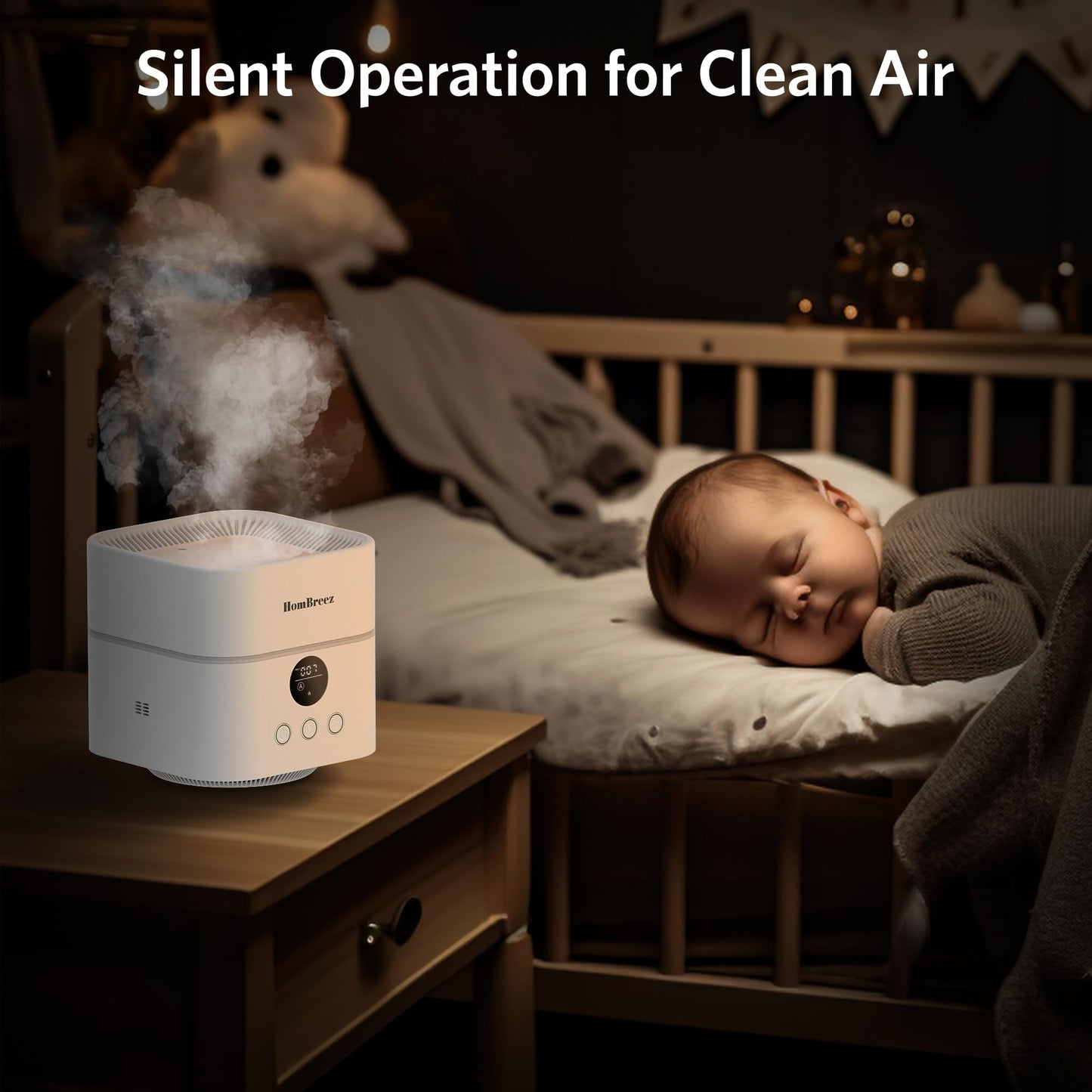 HomBreez Air Purifier and Humidifier Combo for Bedroom, Covers Up to 200ft², H13 True HEPA Filter, 400ML Water Tank, Quiet Cool Mist Top Fill Essential Oil Diffuser for Baby, Pet Room, APP Control