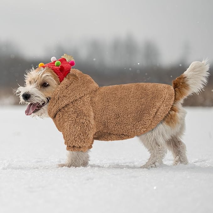 Fuzzy Dog Sweaters for Small Dogs Dog Hoodie Soft Double-Sided Plush Fleece Pet Sweater Pet Clothes Coats Hoodie Sherpa Hooded Sweatshirt(Coffee-S)