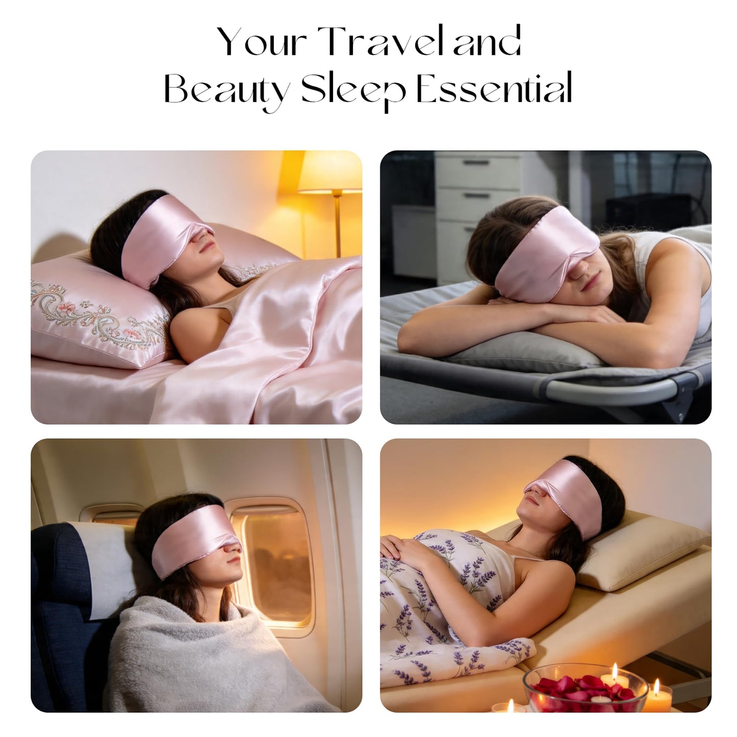 NUOJIA Silk Sleep Mask 22 Momme 100% Mulberry Silk & 3.5cm Silk Hairband Set for Side Sleeper Women Men,Light Blocking Nose Pad, Adjustable Silent Strap,Eye Mask fo Home & Travel Use (Pink)
