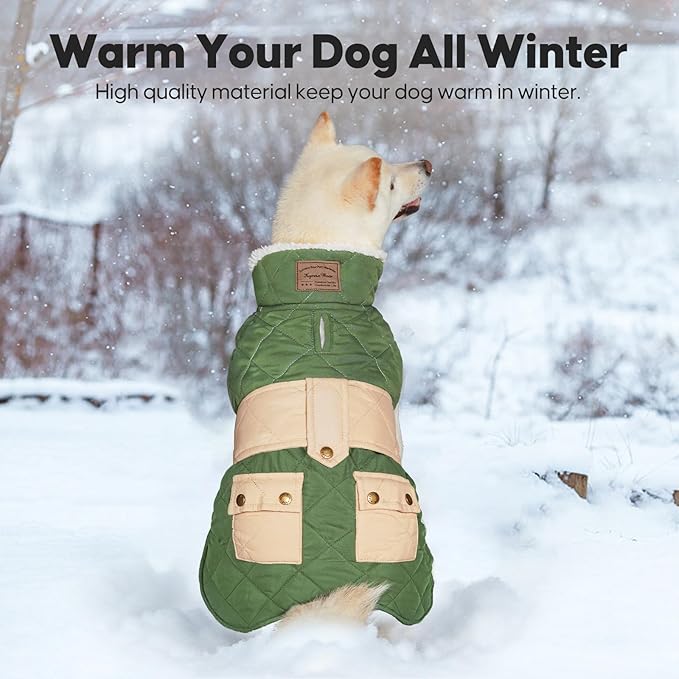 KYEESE Dog Coat Waterproof Dog Coats for Large Dogs Soft Pet Sweater with Leash Hole Windproof Dogs Jacket with Fleece Lined Thick Pet Winter Puffer Coat with Pocket Warm Pets Clothes for Cold Weather