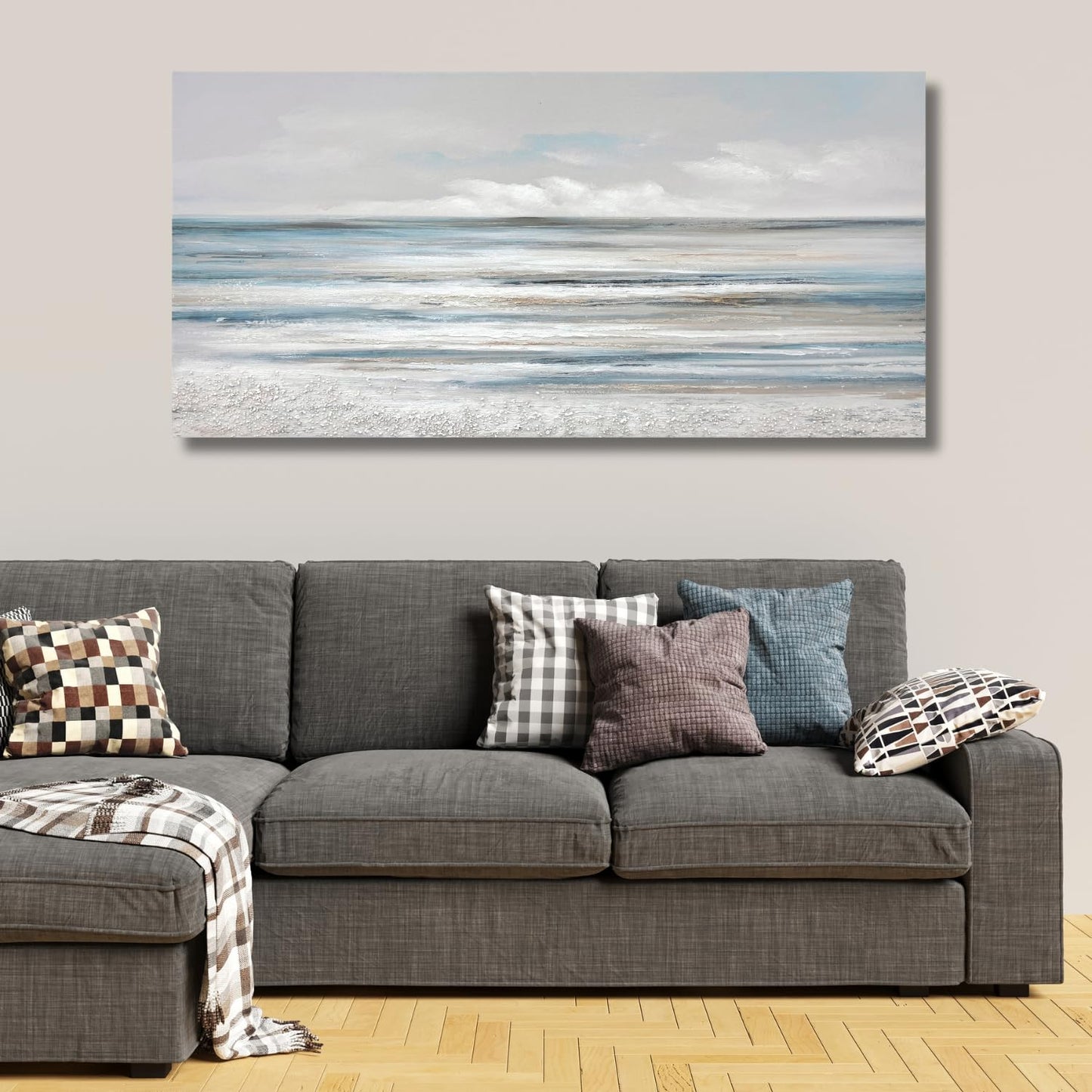 TRAIN2 ART Abstract Wall Art Modern Coastal Wall Decor Textured Blue and White Sea Background Canvas Wall Art for Living Room Bedroom Kitchen Office 20"x40"