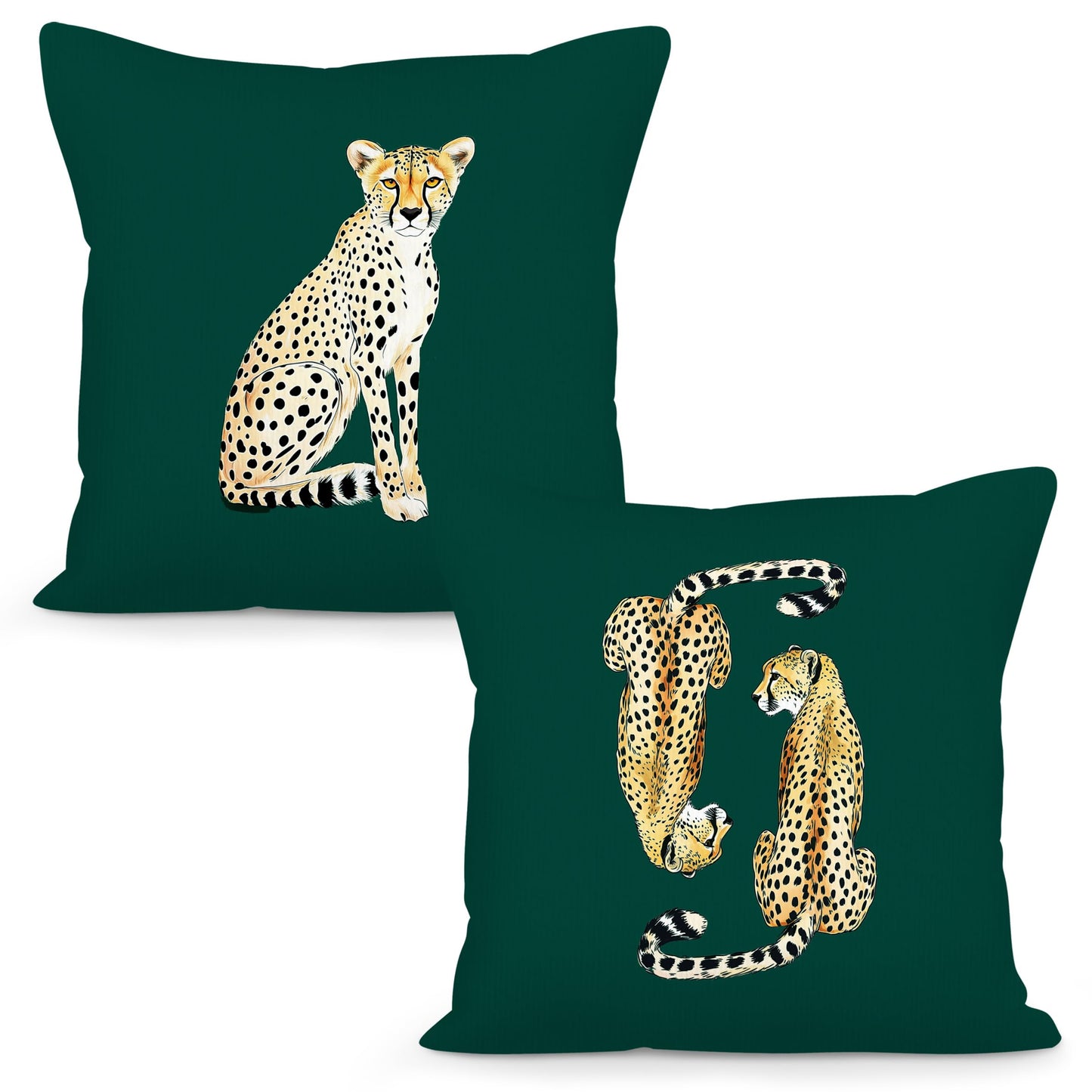 SYLLHRZGB Preppy Cheetah Leopard Throw Pillow Covers 18x18 Set of 2, Dark Hunter Emerald Green Funky Decor Decorative Pillow Cover Cases, Trendy Decor Cushion Cover Pillowcases for Couch Living Room