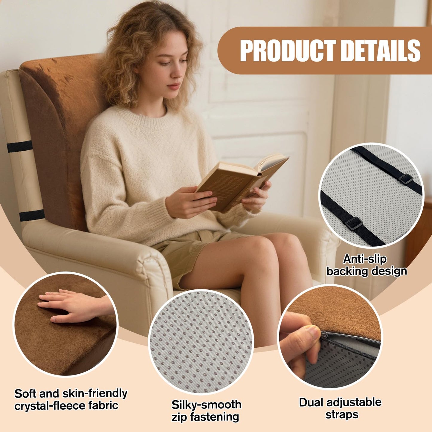 Recliner Neck and Lumbar Support Pillow, 2 in 1 Ergonomic Foam Cushion with Anti-Slip Backing & Adjustable Straps for Chair, Sofa, or Glider