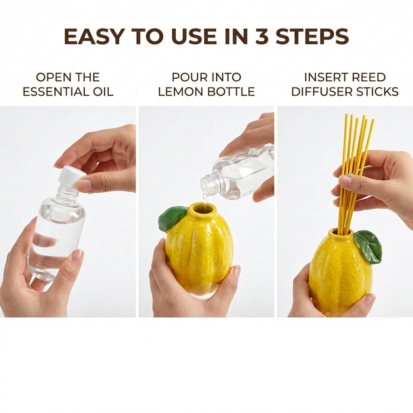 GroseMell Lemon Scented Reed Diffuser Set – 6.76 fl oz (200ml) with Sticks, Creative Lemon-Shaped Ceramic Design for Home, Bedroom & Bathroom Decor, Long Lasting Aromatherapy Gift