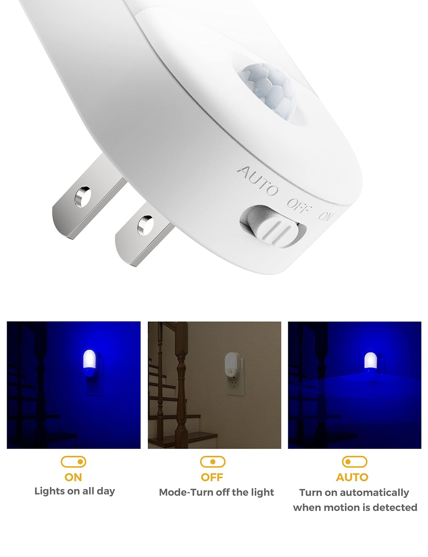 L LOHAS LED Blue Night Light Plug in, Blue LED Night Lights Plug into Wall, Adjustable Brightness, 0.6W LED Night Lights for Kids Bathroom Bedroom Independence Day Decorations, 4 Pack