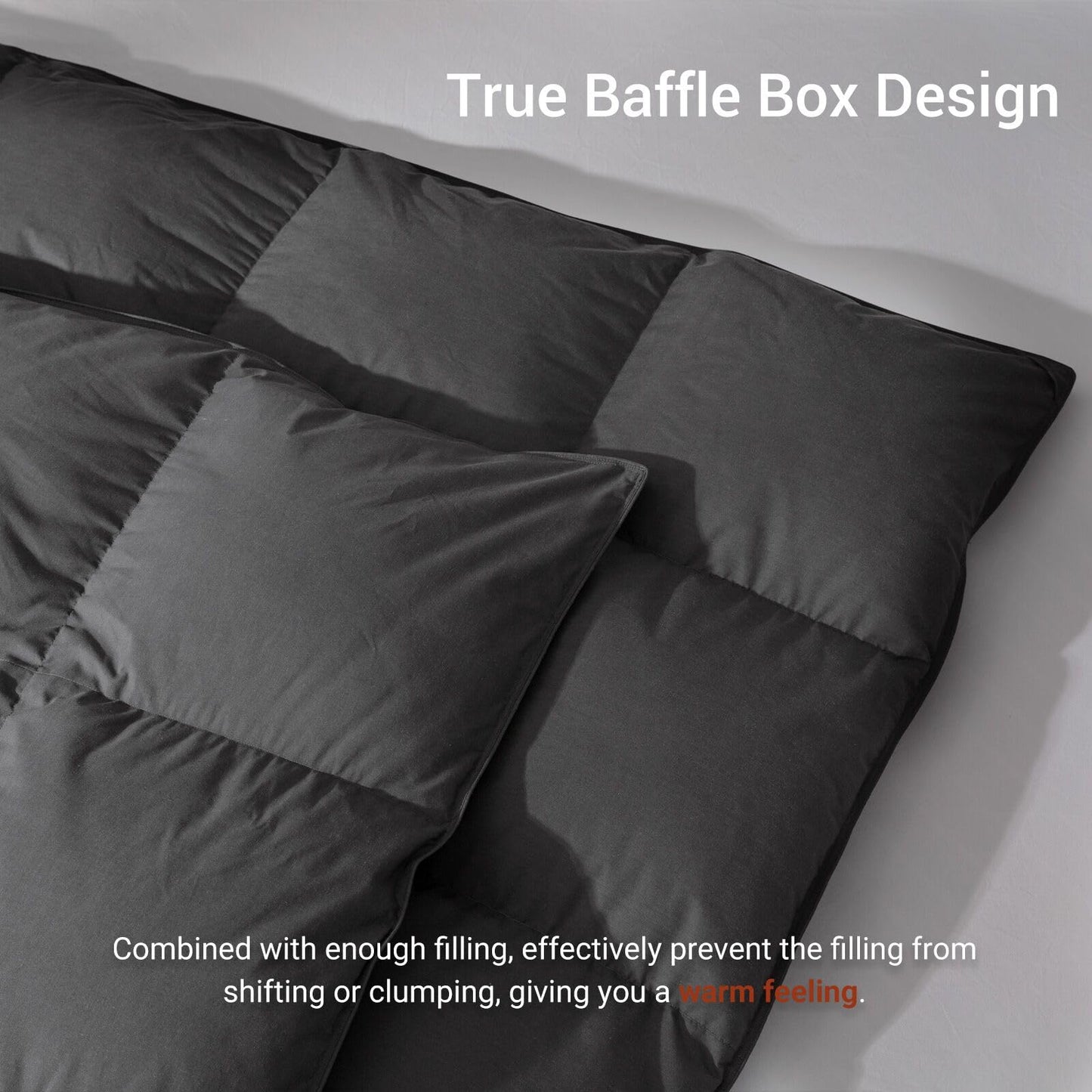 Saisier Grey Goose Feather Down Comforter Queen Size, Premium All Season Duvet Insert, 750+ Fill Power 1200TC Cotton Blend Fabric Hotel Style Comforter, 42 Oz Lightweight (90x90, Dark Grey)