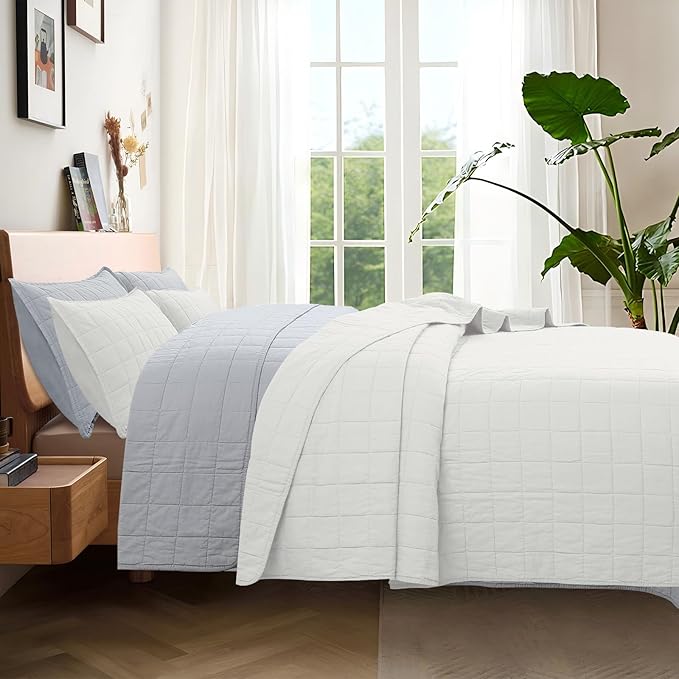 100% Cotton Quilt Sets Super King Size - Soft Lightweight Quilt Bedding Set for Bedroom Decor-Bedspread in Geometric Pattern with 2 Pillow Shams for All Season, 120x128 inches