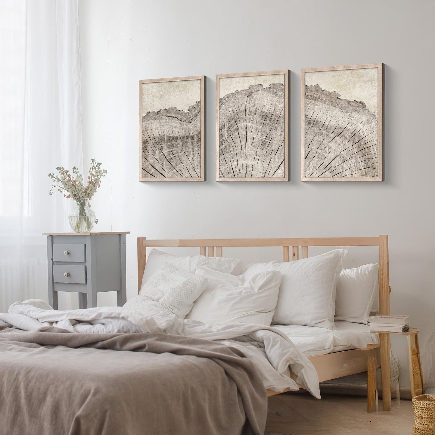 Framed Tree Ring Canvas Wall Art Set of 3, Rustic Nature Inspired Prints, Ready to Hang Artwork for Living Room Bedroom Bathroom, 12x16 Inch