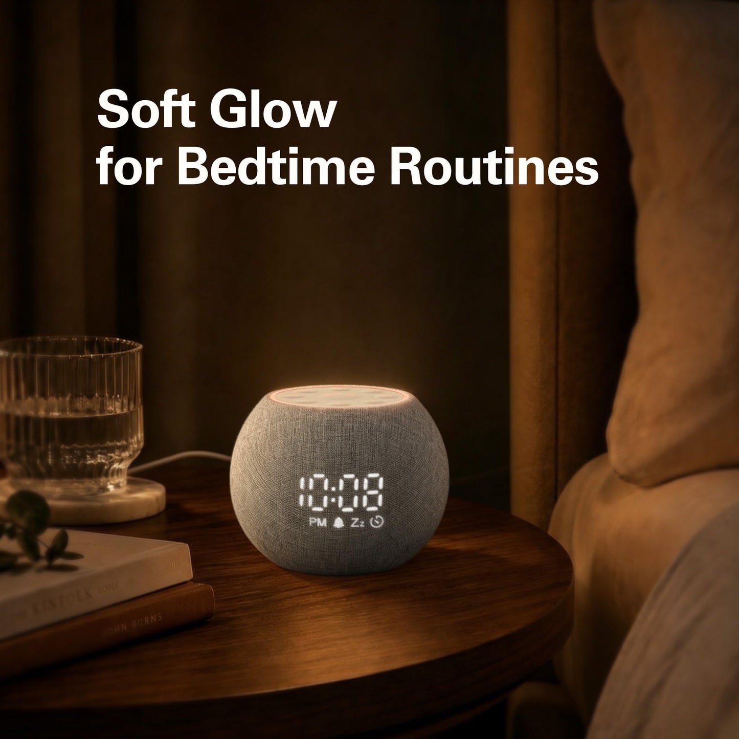 Zarler Sound Machine Alarm Clock for Bedroom, White Noise Machine Soothing Sounds for Sleep, Gentle Alarms for Wake Up, Dimmable Clock Display, Ambient Night Light, Plug in Bedside for Sleeping Adults