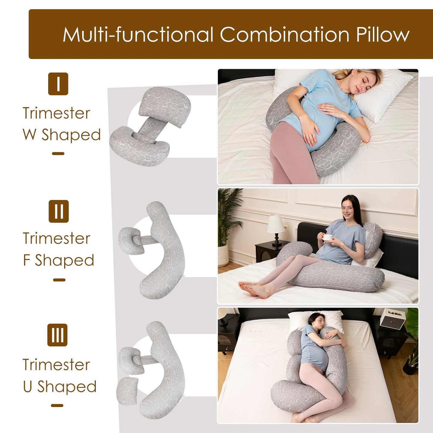 Chilling Home Pregnancy Pillow, F Shaped Maternity Pillow, Adjustable Pregnancy Wedge Pillow with Full Body Support for Back, Belly, Hips, Legs, Pregnant Pillows for Side Sleeping with Cooling Cover