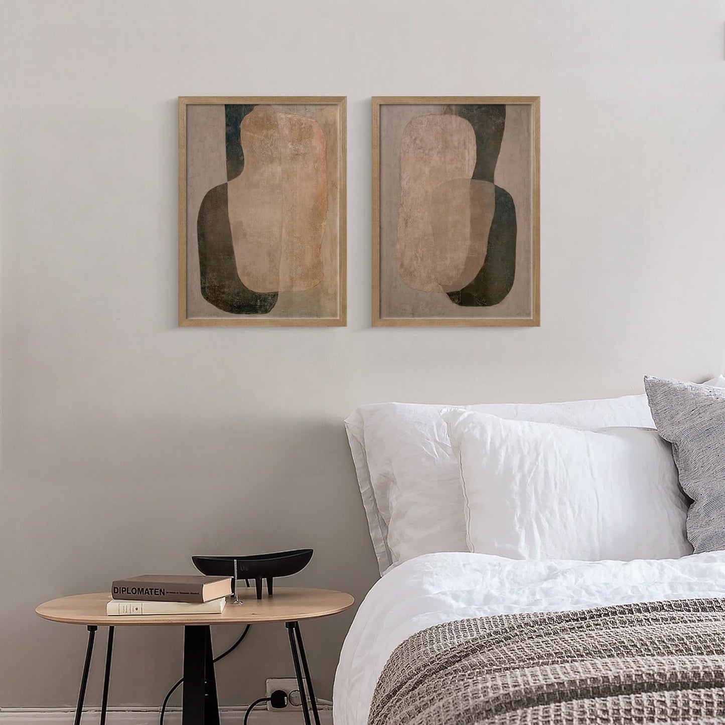 Framed Neutral Abstract Canvas Wall Art 2Pcs Wabi Sabi Wall Deco 24x16 Inch