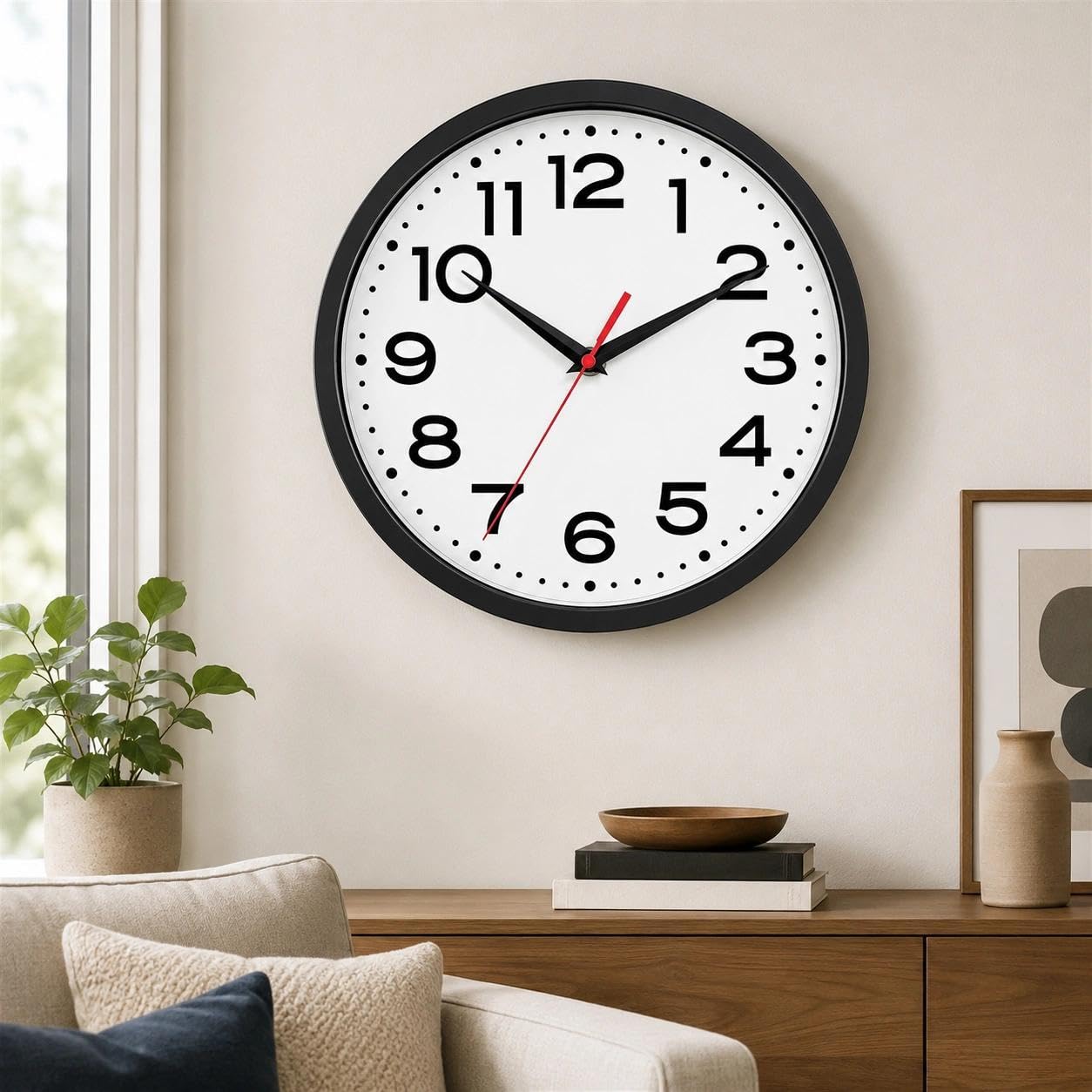 Roymnie Wall Clock Silent Non-Ticking Modern Clock Battery Operated 12 Inch Classic Analog Decorative for Classroom, Living Room, Office, Bedroom, School, Hotel (Black)
