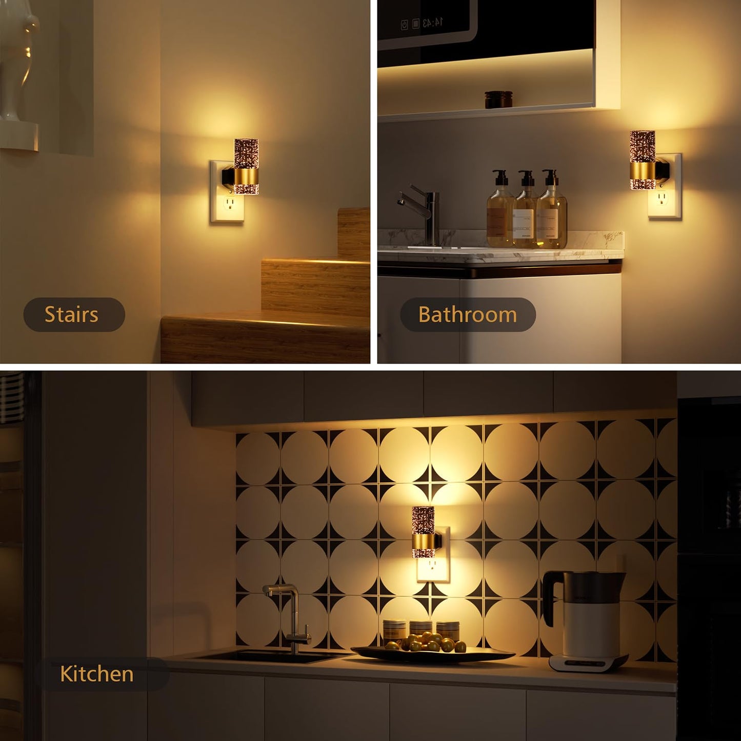 TOSZMOK Night Lights Plug into Wall, 2 Pack Dimmable Plug in Night Light with Dusk to Dawn Sensor, 0-100LM Adjustable LED Nightlight, 3000K Warm White Acrylic Night Light for Bathroom Bedroom Hallway