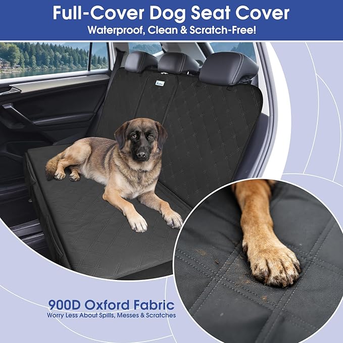Upgraded 900D Heavy Duty Dog Back Bench Seat Cover, Car Seat Protector, 3 Seatbelts & Armrest Compatible, Waterproof Nonslip Pet Backseat Cover for Dogs & Kids, Fits Most Cars, SUVs, Trucks