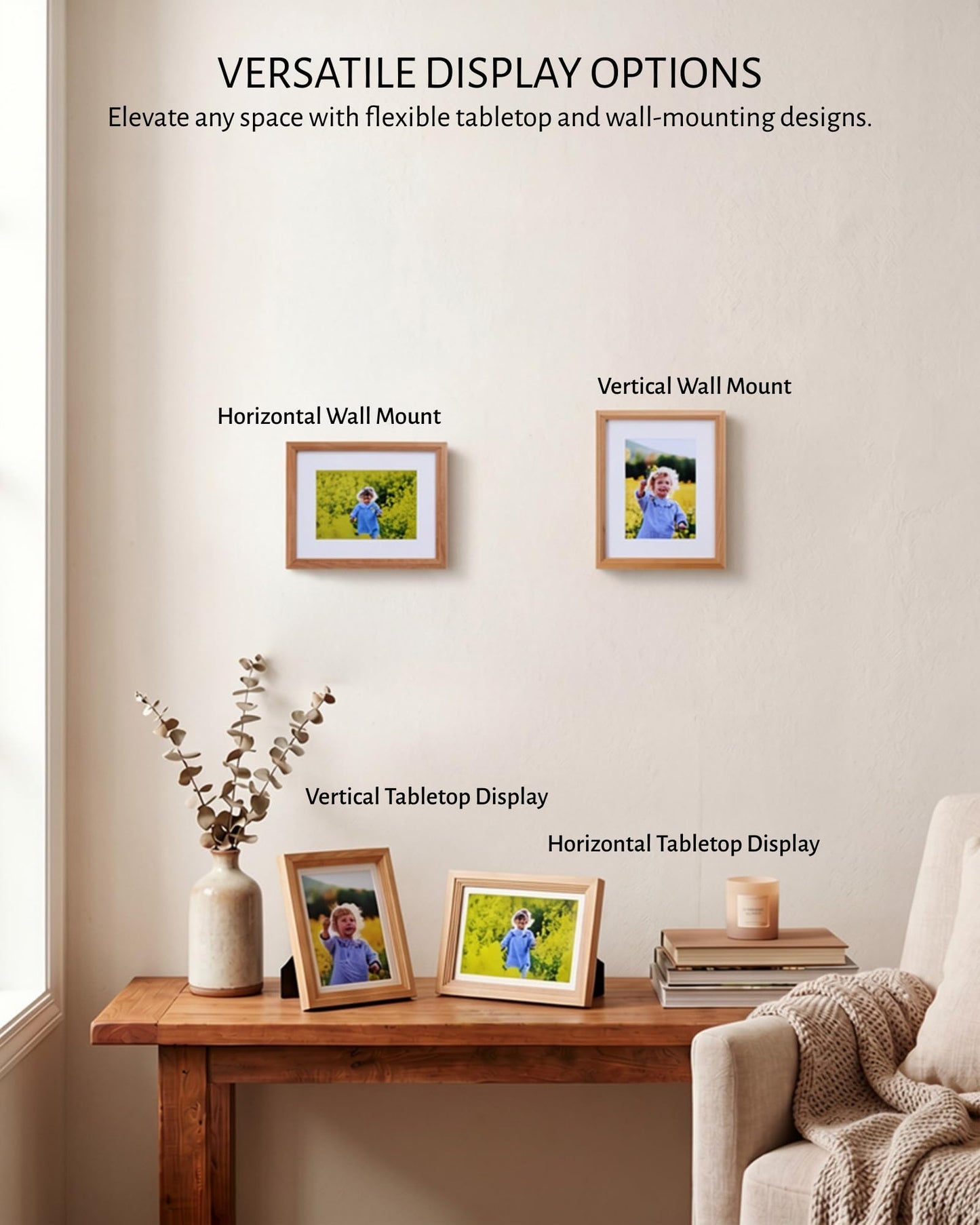 Exper City 5x7 Wooden Picture Frame, Displays 5x7 Without Mat or 4x6 With Mat, Solid Wood Colorful Photo Frame for Wall Tabletop, Real Glass, Rustic Stepped Edge, 2 Pack, Wood