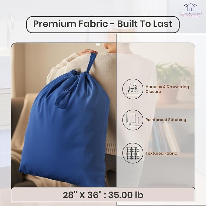 LFH Home Cotton Canvas Large Laundry Bag with Handle, Heavy Duty Drawstring Closure Washable Laundry Bags, School Travel, Home, Hotel, College Dorm, Organizer Sack, Toys Clothes 28x36-Sky Blue
