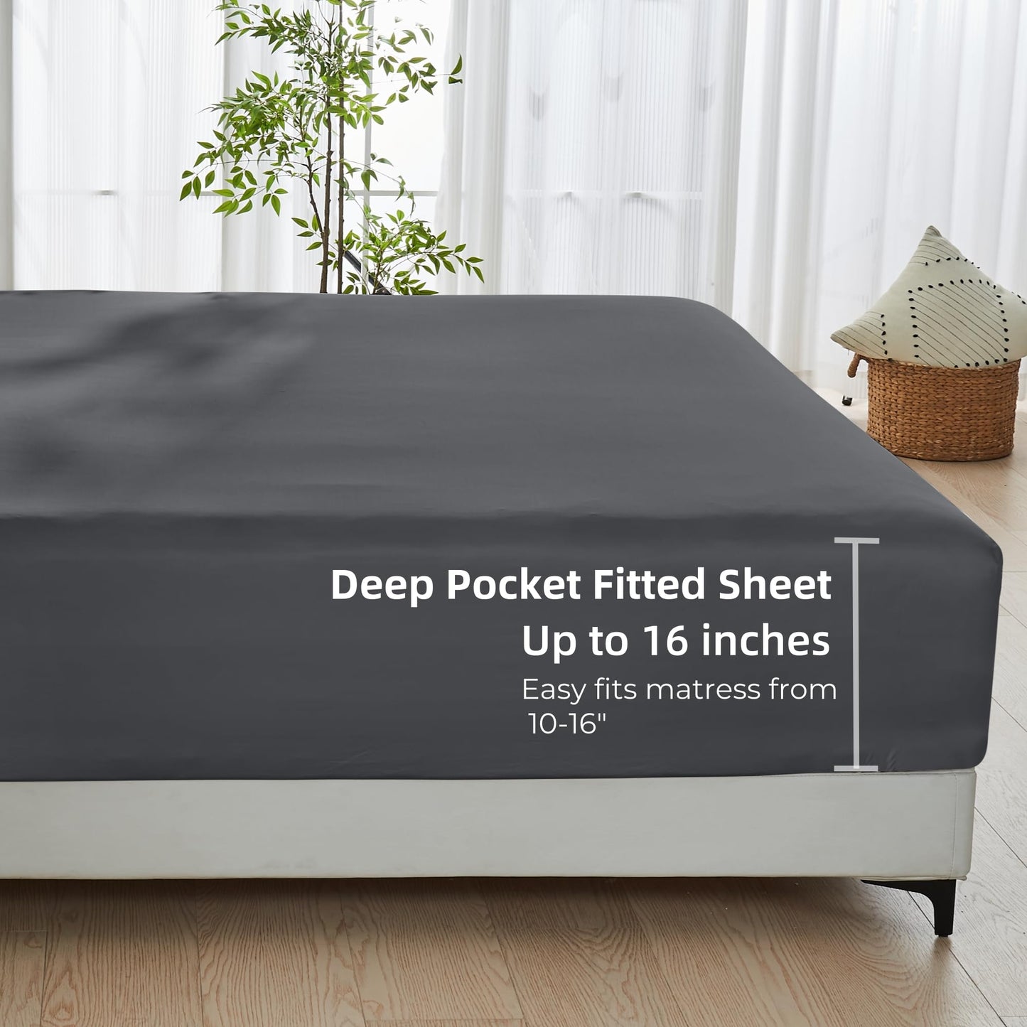 GOKOTTA Fitted Sheet King Only,100% Rayon Derived from Bamboo Fitted Sheet,Ultra Soft,Cooling and Breathable Bottom Sheet with 4 Elastic Corner Straps,No Slip,No Pilling,16" Deep Pocket-Dark Grey