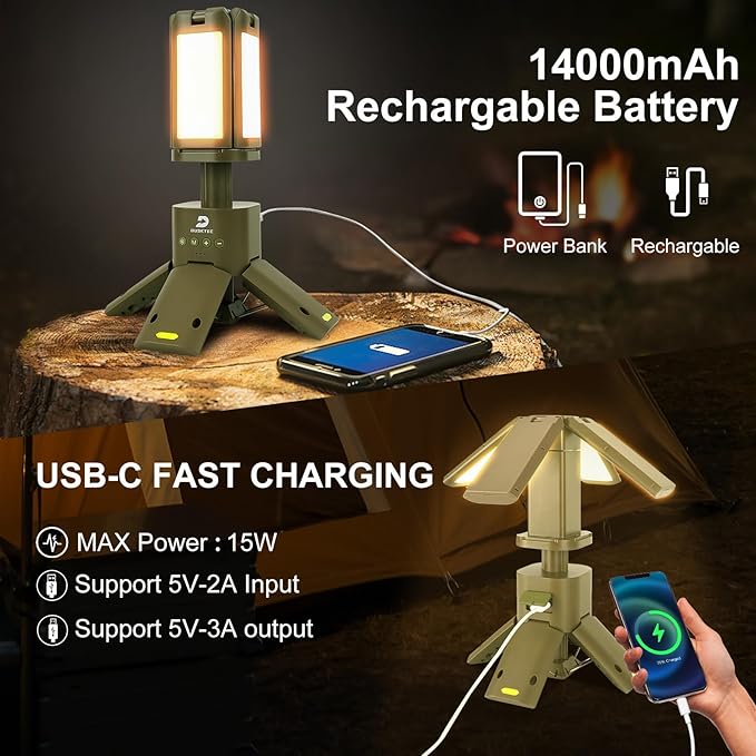 DUSKTEC Telescopic Camping Lights Rechargeable 14000mAh Led Camping Lantern Up to 8000LM Outdoor Camping Light Portable Camping Light Dimmable Camping Lamp IPX7 Waterproof Camp Lights Multifunction