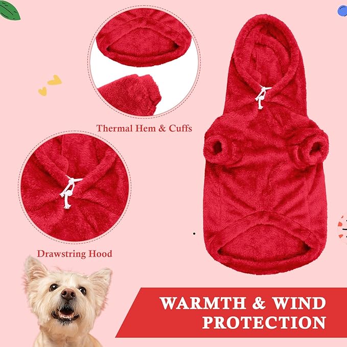 Dog Sweater,Dog Hoodies,Warm Fuzzy Fleece Sweatshirt with Hood & Pocket,Leash Hole,Cozy Cold Weather Pet Clothes Sweater for Small,Medium,and Large Dogs(Red,XL)