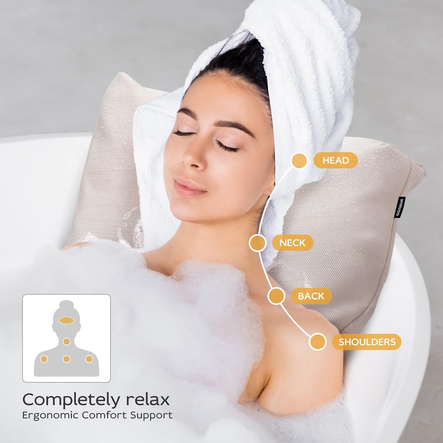 Nunuoo Bath Pillows for Tub Neck and Back Support,Bathtub Cushion backrest headrest Neck Pillow,tub Pillow for Bathtub,3D Mesh Core,Breathable,Quick-Drying,Ergonomic Comfort (Pearl
