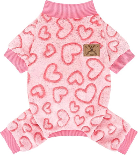 XPUDAC Dog Pajamas Heart Fleece Dog Sweater Winter Puppy Clothes for Small Medium Dogs Girl Pet Holiday Clothes Doggie Outfits for Valentines Day, M