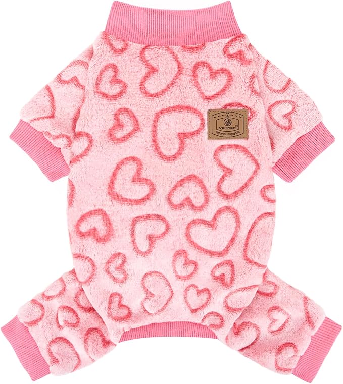 XPUDAC Dog Pajamas Heart Fleece Dog Sweater Winter Puppy Clothes for Small Medium Dogs Girl Pet Holiday Clothes Doggie Outfits for Valentines Day, 2XL