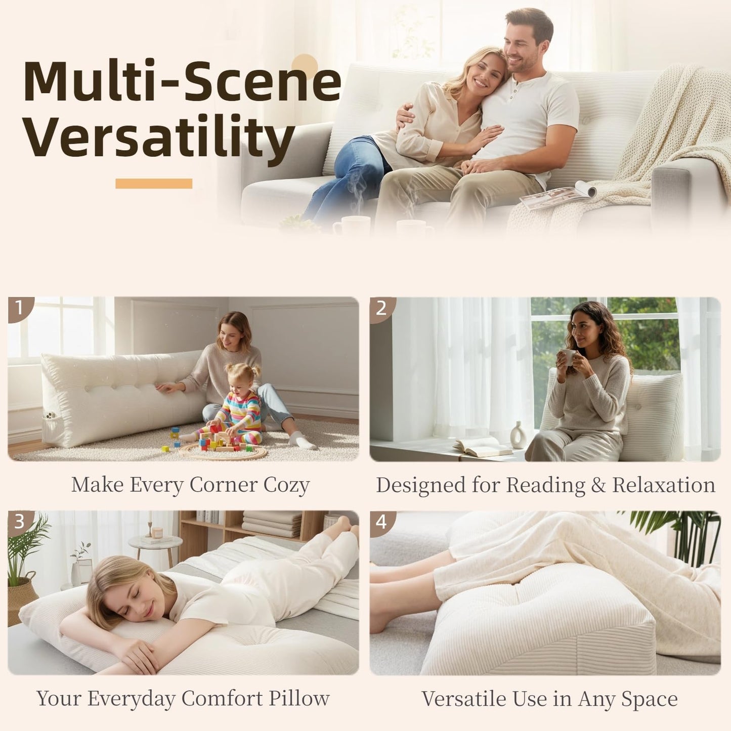 DVUAY Wedge Reading Pillow Headboard King Size, Headboard Bolster Pillow for Bed, Triangular Backrest Cushion with Removable Corduroy Cover, White