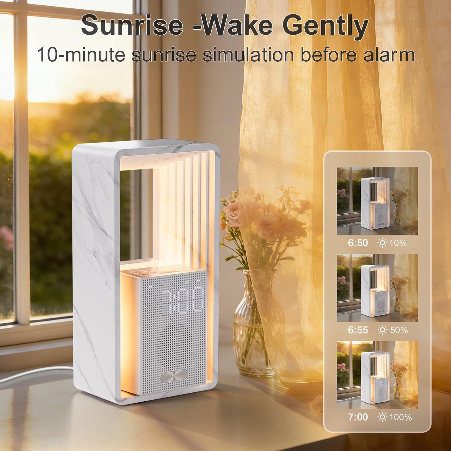 Hensam 20 White Noise Machine Alarm Clock with Night Light for Bedroom