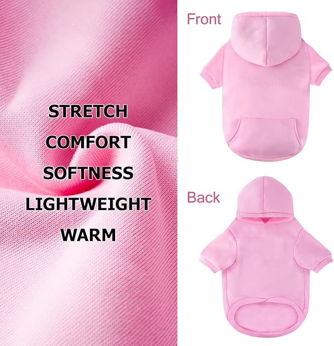 BAOBICUTE Dog Basic Hoodie Soft Dog Clothes Cold Weather Sweaters for Medium Large Dogs Cozy Fabric Warm Sweatshirt with Leash Hole (Pink, XS (Back: 10.24",Chest: 14.96", Neck: 11.42"))