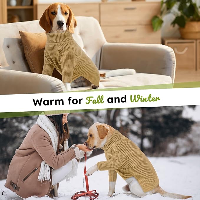 Queenmore Small Dog Sweater, Long Sleeve Pet Sweater with Check Pattern, Fall Winter Warm Dog Sweaters for Small Dogs, Solid Cat Sweaters, Brown S