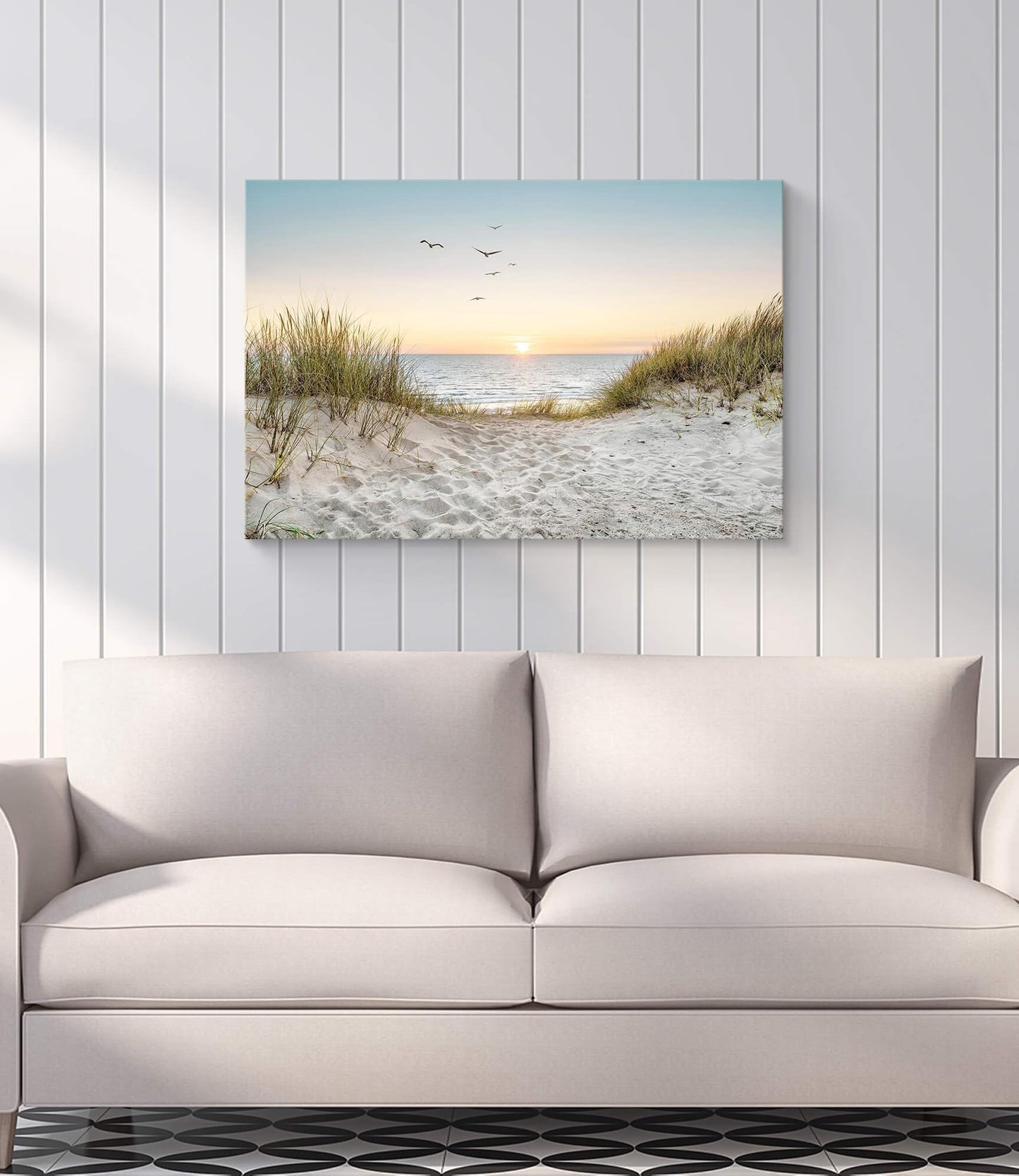 Coastal Wall Art Canvas Picture: Modern Beach Sunset Landscape Print Decor Horizontal Ocean Scene Sea Painting Seascape Seaside Seashore Artwork for Living Room Bedroom Home