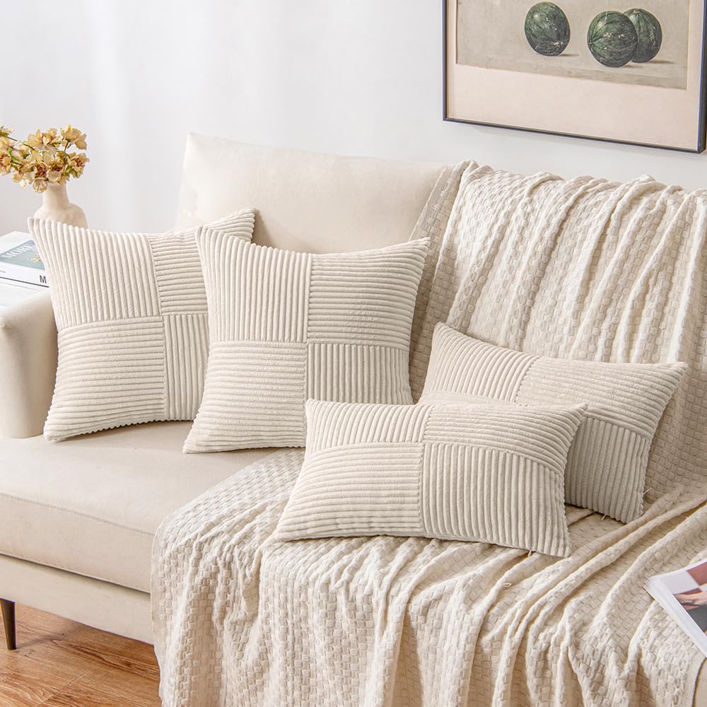 MIULEE Pack of 2 Corduroy Decorative Throw Pillow Covers Bundle Pack of 2 Chenille Decorative Throw Pillow Covers 18x18 Inch Beige