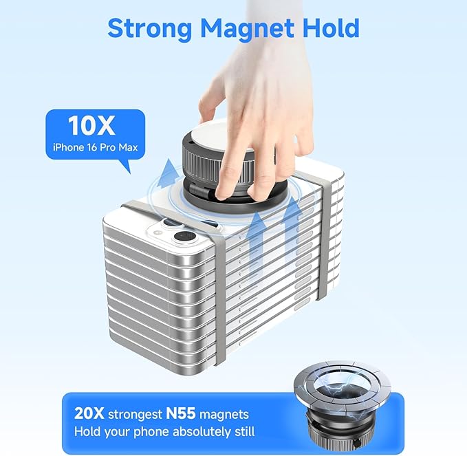 QUICTIGRY Vacuum Magnetic Car Phone Holder - 360° Rotation & 540° Adjustment, Universal Fit for All Vehicles & Smartphones, Anti-Slip Shockproof Design with Auto-Reinforcement Smart Suction