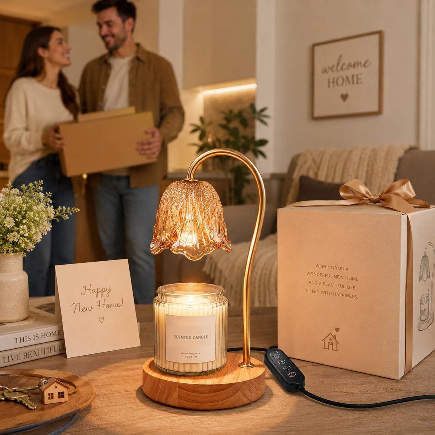 Candle Warmer Lamp with Timer 2 Bulbs Dimmable decorative floral Candle Warmer for Home Decor House Warming, Wax Melt Warmer for Scented Wax, Birthday Housewarming Mother's Day Decoration Her Him
