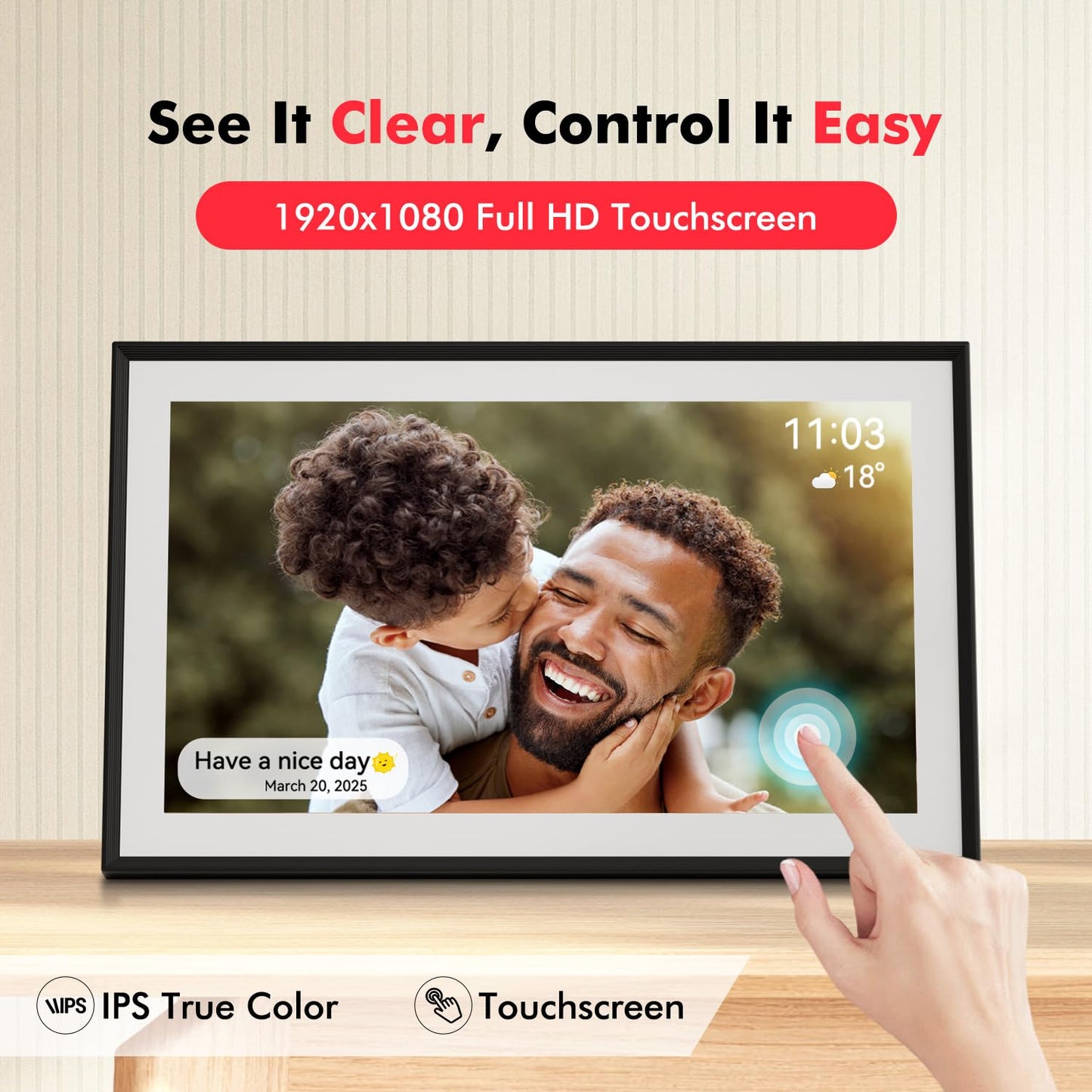 Digital Picture Frame, Frameo 15.6 Inch Large Digital Photo Frame WiFi, 1920 * 1080 IPS FHD Touch Screen, 32GB, Tabletop&Wall-Mounted, Electronic Photo Frame, Share Video, Birthday, Wedding, for Mom