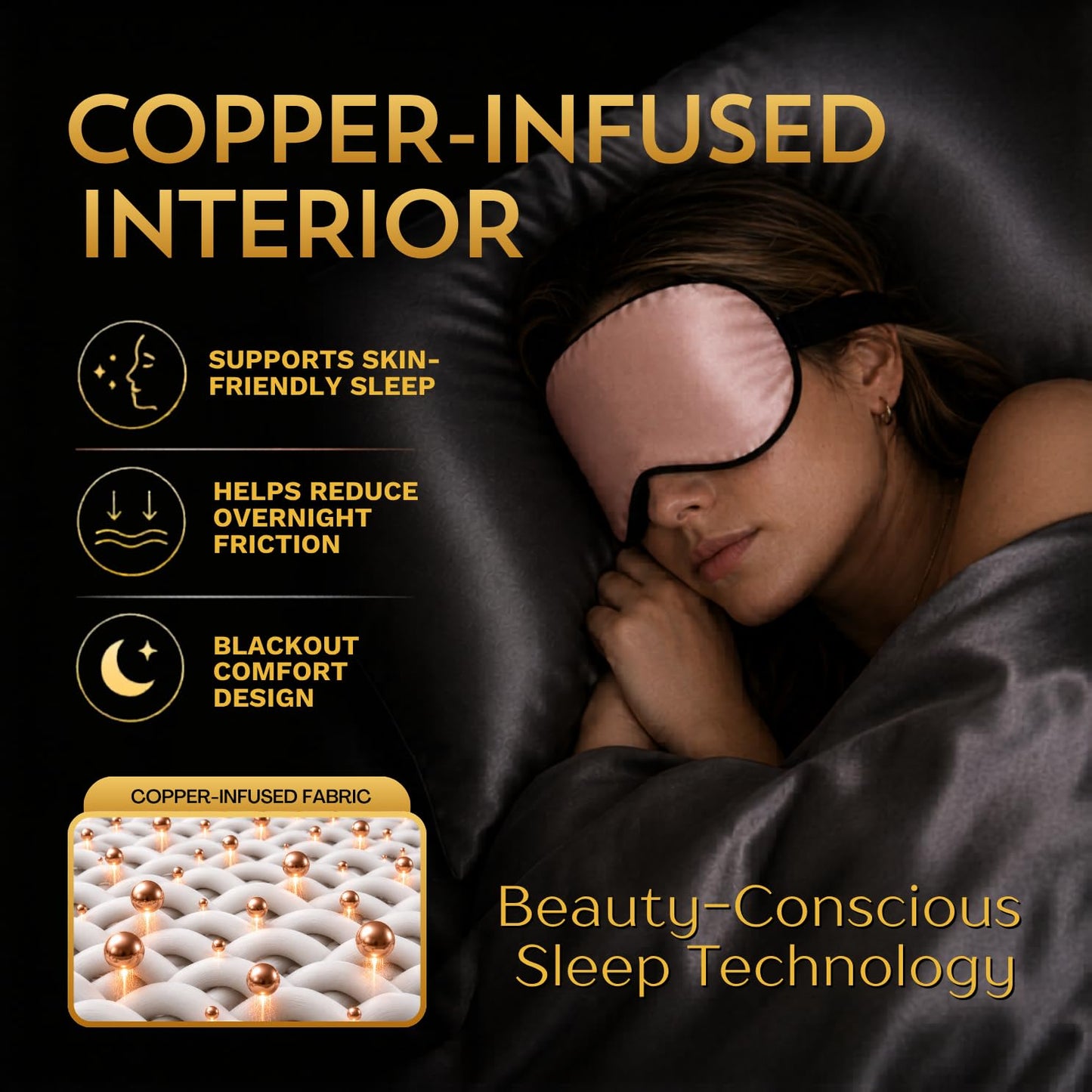 SLEEP FOUNTAIN Anti Aging Silk Sleep Mask for Women, Mulberry Silk Eye Mask for Sleeping and Skin Care, Blackout Sleep Mask with Copper Ion Technology Reduces Eye Puffiness, Fine Lines and Wrinkles