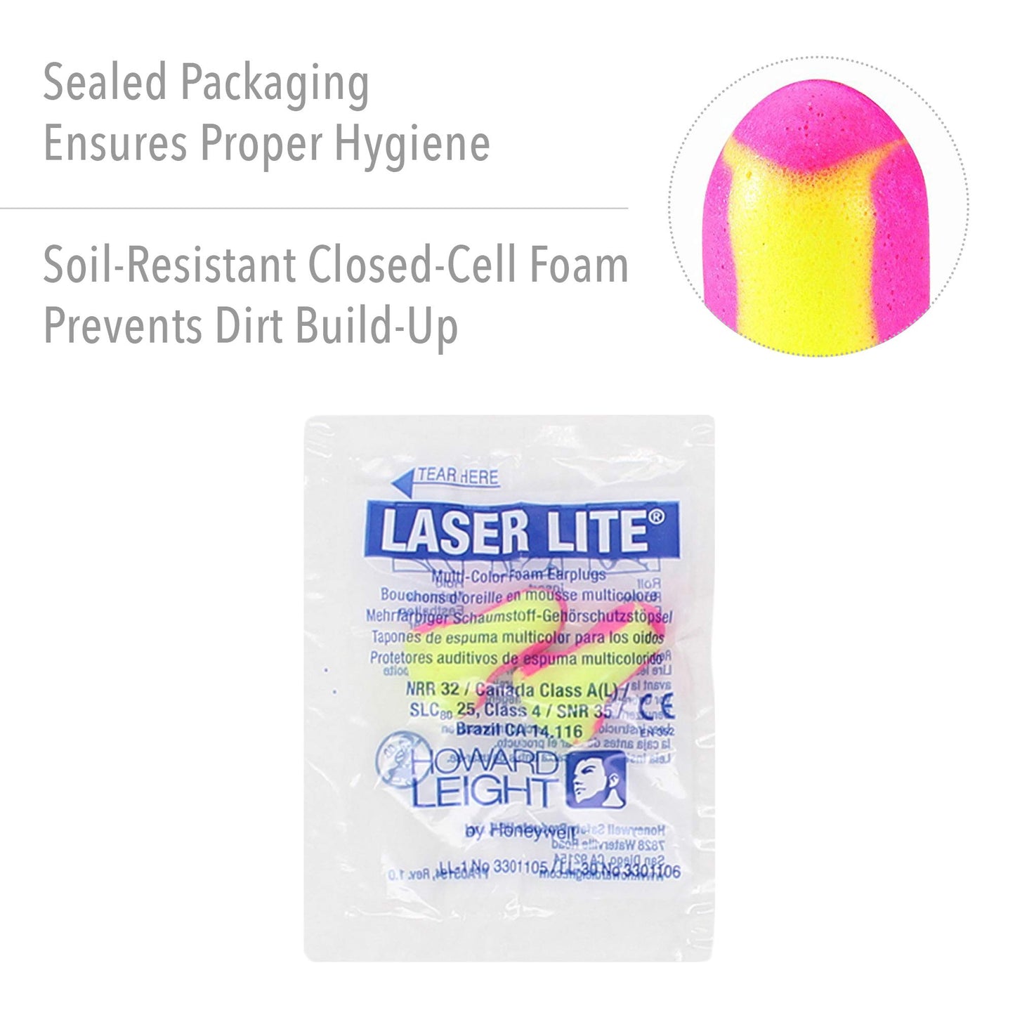 Howard Leight by Honeywell - R-01205 Laser Lite High Visibility Disposable Foam Earplugs, Yellow