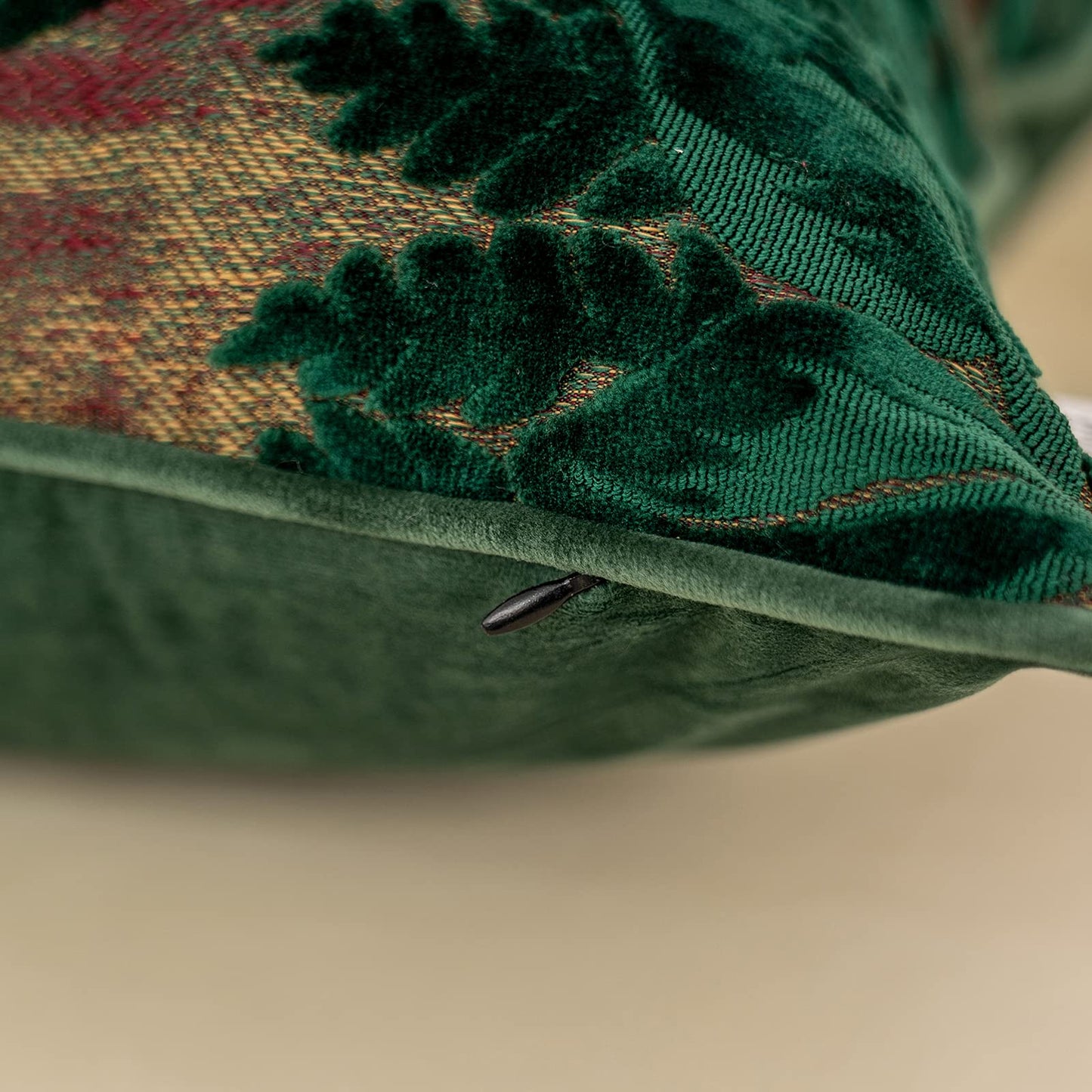 Alerfa 18 x 18 Inch Green Teal Square Maple Leaf Pillow Embroidery Cut Velvet Cushion Case Luxury Modern Lumbar Throw Pillow Cover Decorative Pillow for Couch Sofa Living Room Bedroom Car