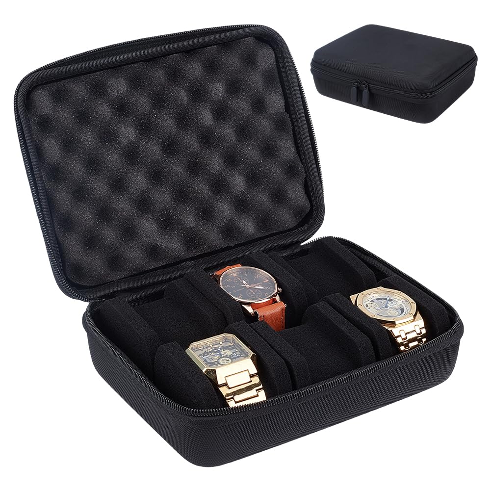 PH PandaHall 6 Slots Watch Travel Case Watch Storage Box Watches Zipper Organizer Box Watches Display Boxes Portable Wristwatch Holder for Men Women Gifts Father's Day Wristwatches Bracelet Collection